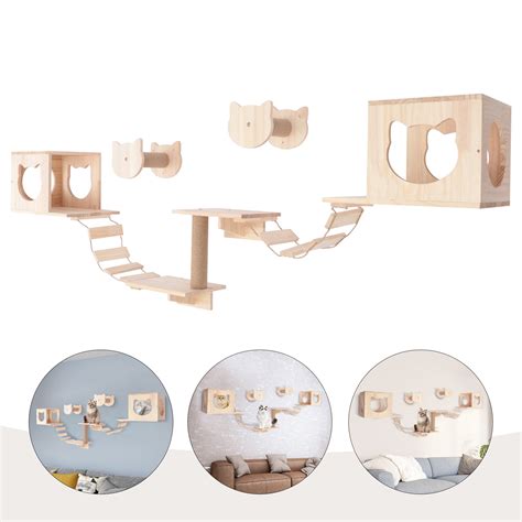 Cat Shelves And Perches Set Wall Mounted Cat Trees Set Climbing Frame