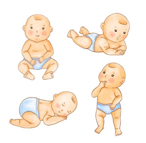 Premium Vector Set Of Watercolor Illustration Of Cute Baby