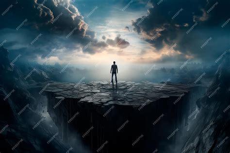 Premium Ai Image A Person Stands On The Edge Of The Worlds Abyss