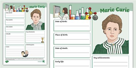 Marie Curie Fact File Template Marie Curie Teacher Made