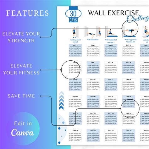 Editable 30 Days Wall Exercise Challenge Wall Exercise 30 Days