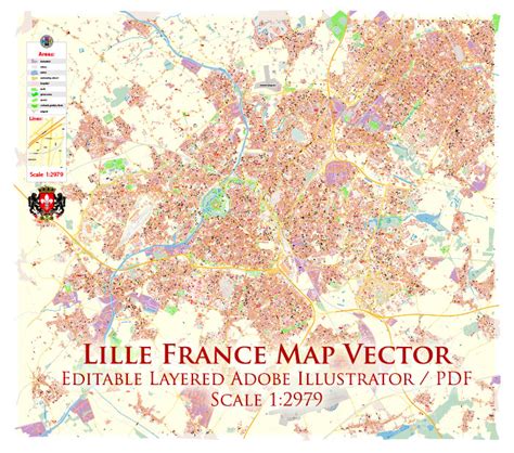 Lille France Map Vector Exact City Plan High Detailed Street Map editable Adobe Illustrator in ...