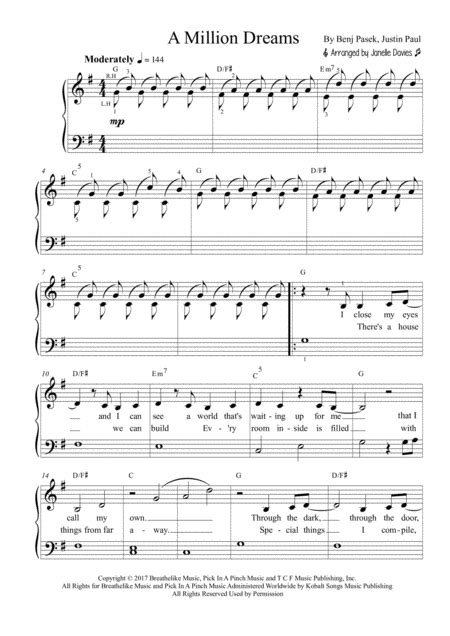 A Million Dreams Arr Janelle Davies By Pink Sheet Music For Piano And Vocal At Sheet Music Direct