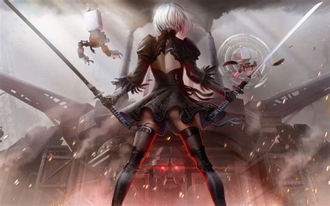 Wallpaper Nier Automata Yorha No 2 Type B Girl Back View Sword