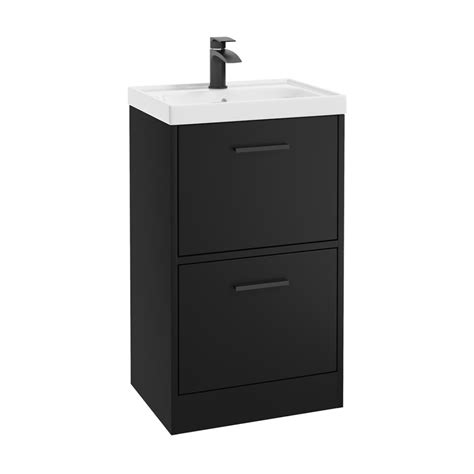 FINLAND 50cm Two Drawer Matt Black Floor Standing Vanity Unit Matt