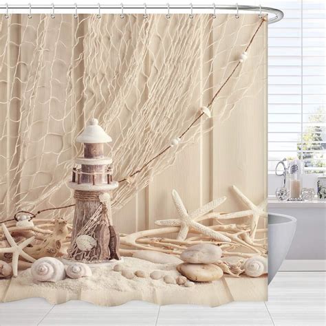 Broshan Nautical Shower Curtain Inches Long Coastal Sea Shell