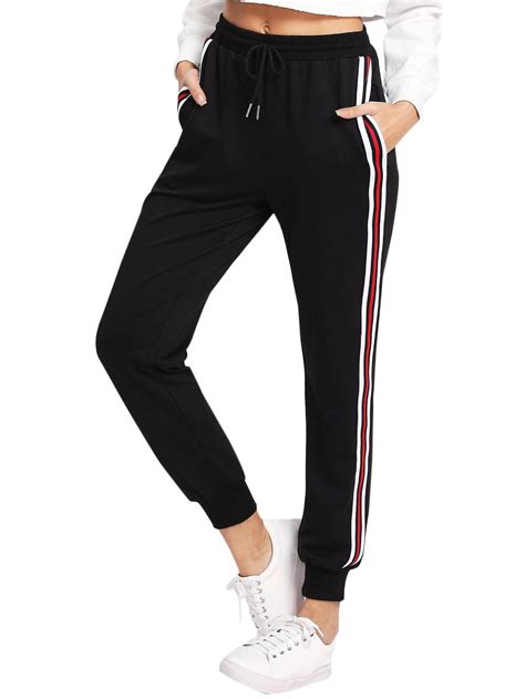 Didk Damen Hosen Sporthose Casual Streifen Sweathose Elastischer Bund