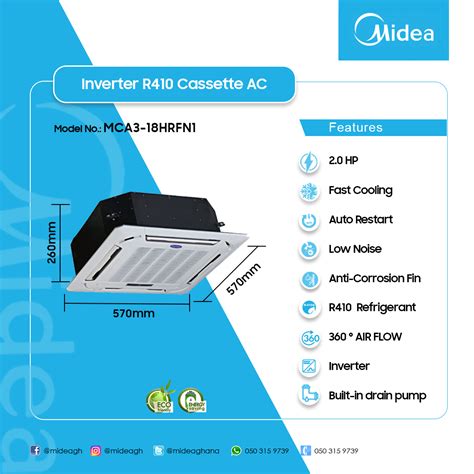 MIDEA 2 0HP INVERTER R410 CASSETTE UNIT MCA3 18HRFN1 Electroland