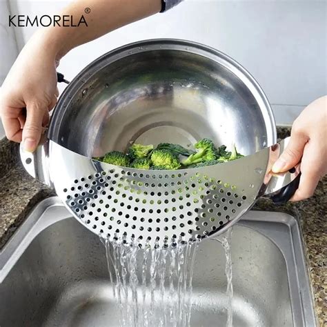 Stainless Steel Strainer Pot Side Pan Drainer Leakproof Vegetable Rice