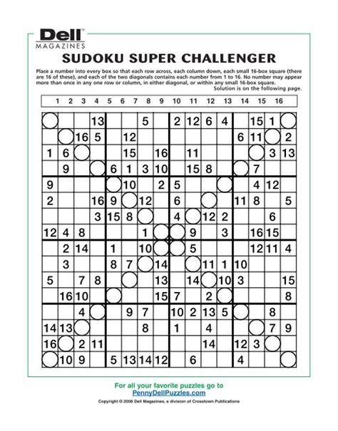 Sudoku Super Challenger Pennydellpuzzles