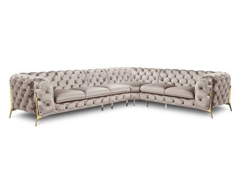 Canap Capitonn Chesterfield D Angle R Versible En Velours Beige Carmen