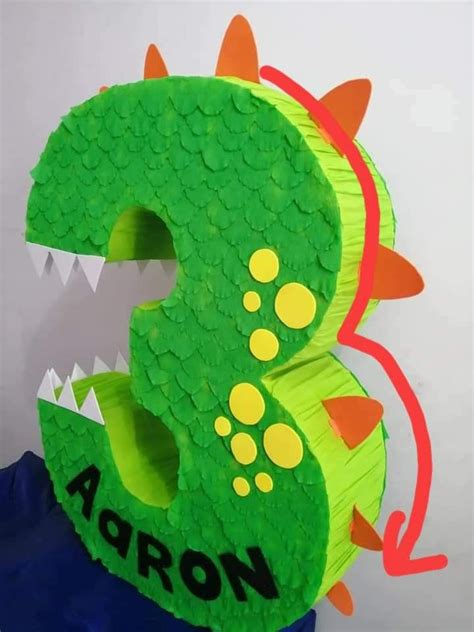 Piñata Número 3 Dinosaurio Decorar cumpleaños infantil Decoracion de