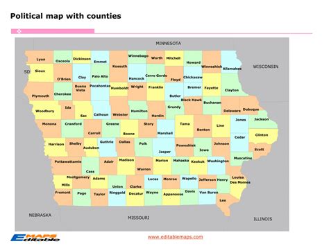 Iowa county map - Editable PowerPoint Maps