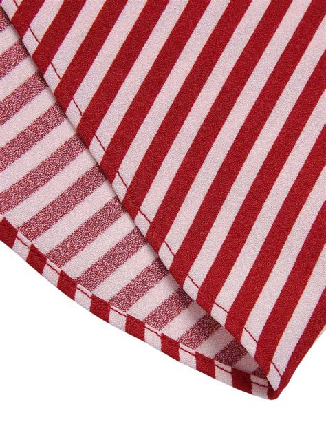 2pcs Red 1940s Lapel Top And Stripes Skirt Retro Stage