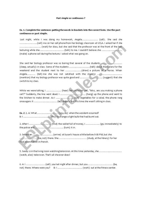 Pasr Simple or Past Continuous - ESL worksheet by jzilic