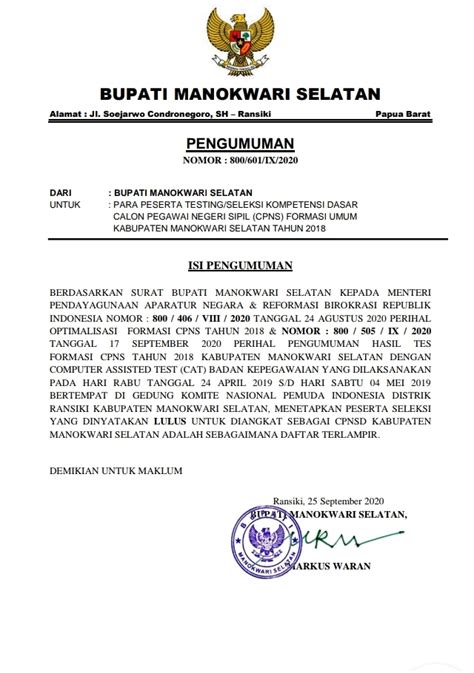 Pengumuman Hasil Tes Cpns Papua Barat Rumah Pendidik