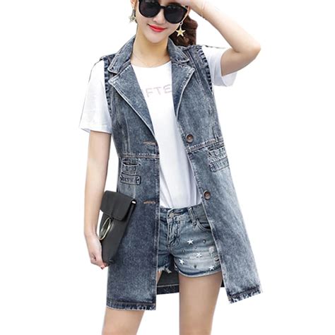 3xl Loose Plus Size Womens Jeans Vest Vintage Casual Denim Jacket