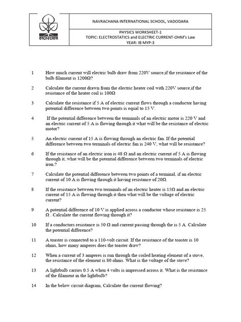 Electricity Worksheet 1 Download Free Pdf Voltage Electrical