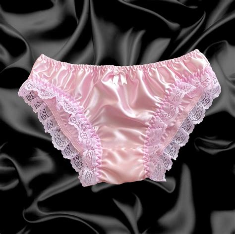 Baby Pink Satin Lace Sissy Full Panties Bikini Knicker Underwear Size