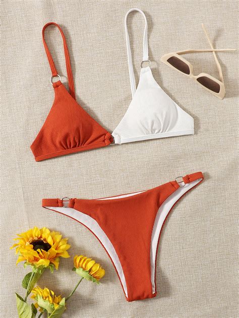 Color Block Ring Linked Bikini Swimsuit SHEIN USA