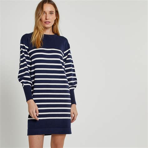 Breton Striped Jumper Dress Ivory Navy Stripe La Redoute