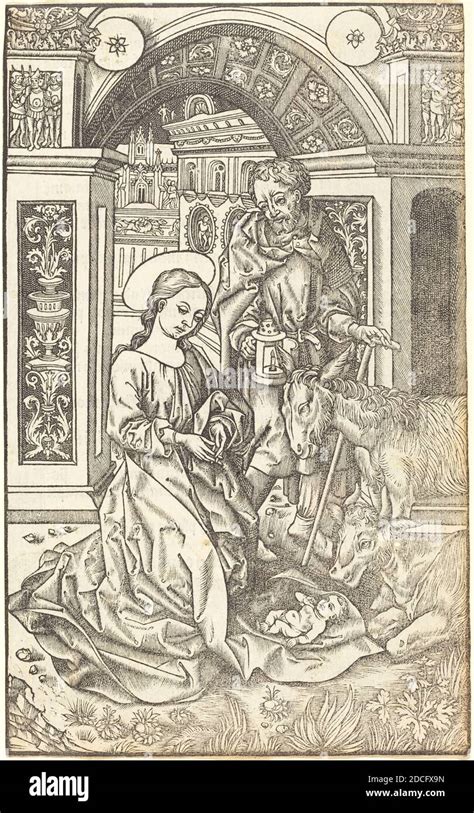 French 15th Century Artist The Nativity C 1500 Woodcut Stock