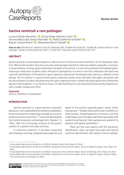 PDF Sarcina Ventriculi A Rare Pathogen