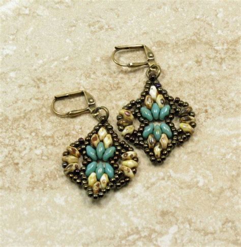 Superduo Dangle Earrings Beaded Earrings Turquoise Picasso Superduos