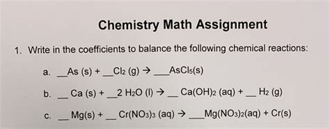 Solved Chemistry Math Assignment 1 Write In The Chegg