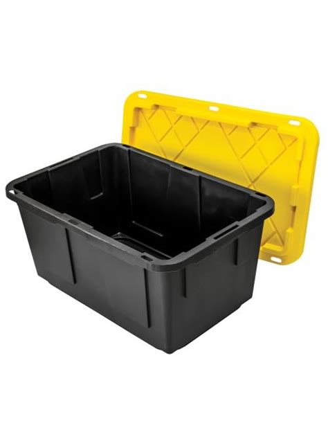 Plastic Storage Bin With Lid 27 Gallon Black And Yellow Invastor