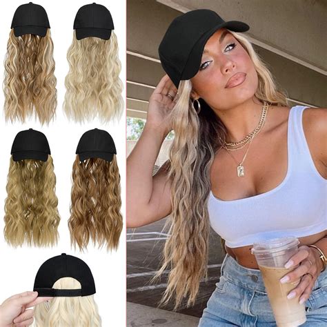 Amazon Qlenkay Baseball Hat Wig In Long Curly Wavy Extensions