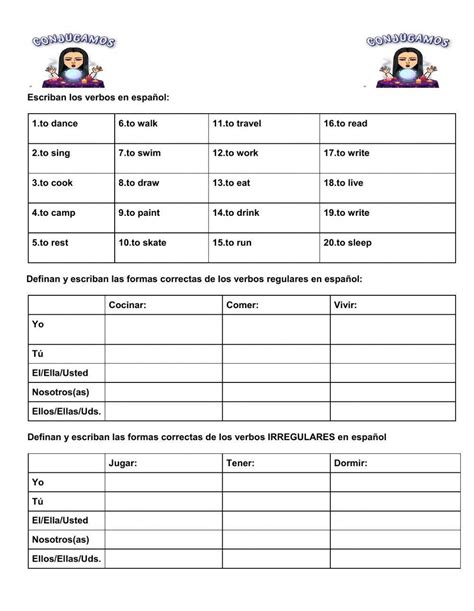 Spanish Worksheets Conjugating Verbs