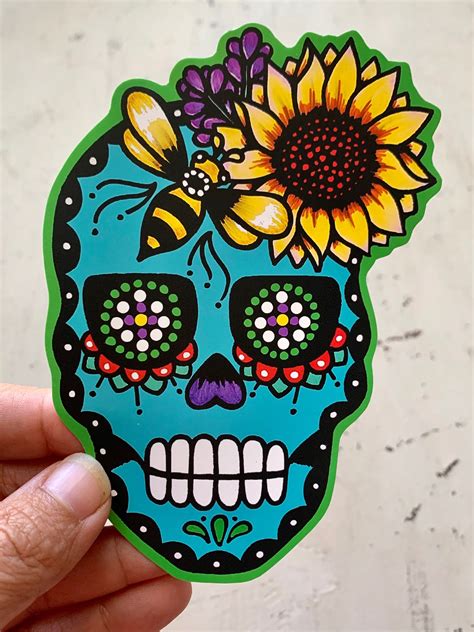 Day Of The Dead Sugar Skull Sticker Vinyl Sticker Decal Etsy