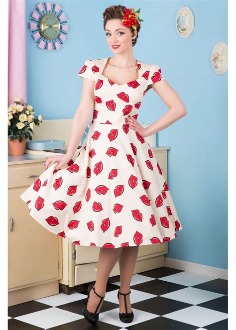 Lady V Victory Swing Dress Forbidden Kisses Cream Vintage Dresses