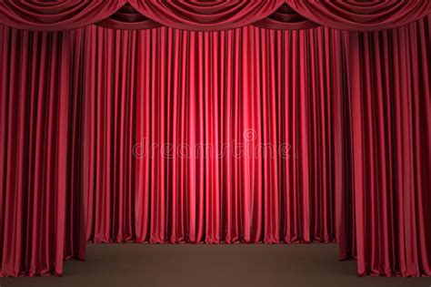 A Theater Stage With A Red Curtain Seats And A Spotlight Stock Vector