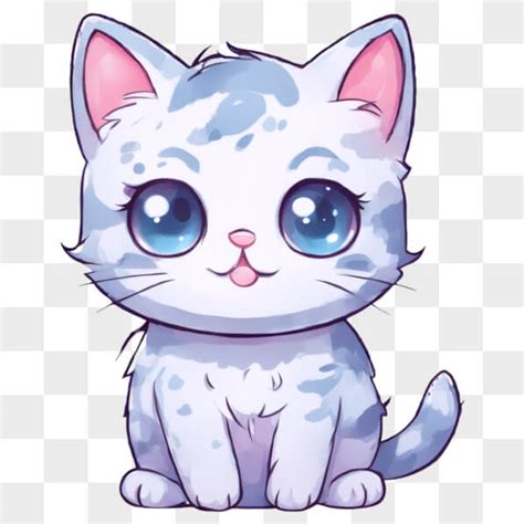 Download Kawaii Cartoon Cat With Big Blue Eyes On Black Background Online Creative Fabrica