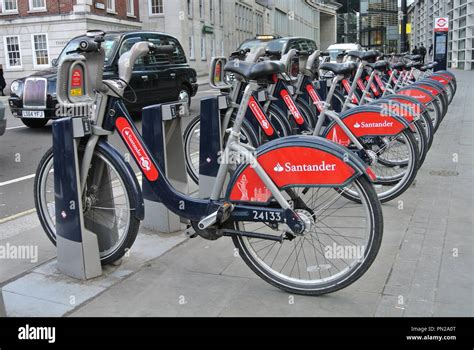 Santander Cycle Hire Boris Bikes At Docking Station Holborn Circus