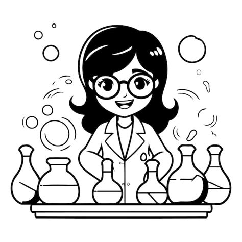 Premium Vector Scientist Woman Cartoon Character With Chemical Flasks