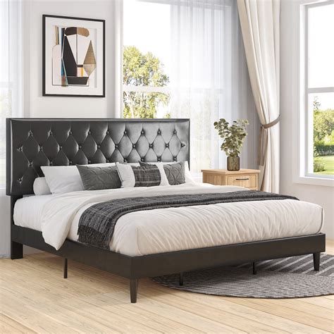 Sha Cerlin King Size Bed Frame With Padded Upholstery Adjustable