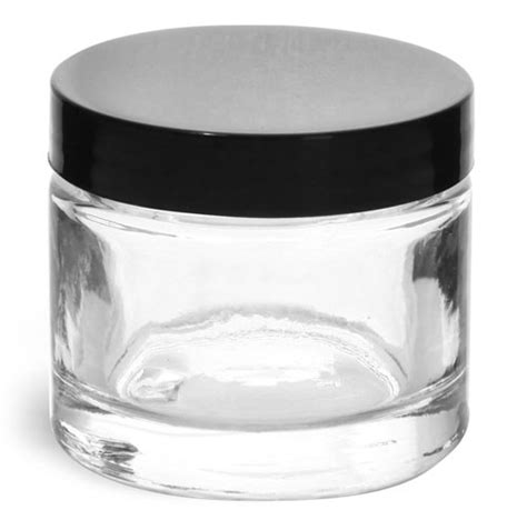 Sks Bottle And Packaging 2 3 Oz Clear Glass Thick Wall Cosmetic Jars W Black Smooth Lined Caps