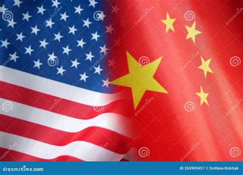 China And United States Flags Red With Yellow Stars Chinese Flag And Half Usa United States Of