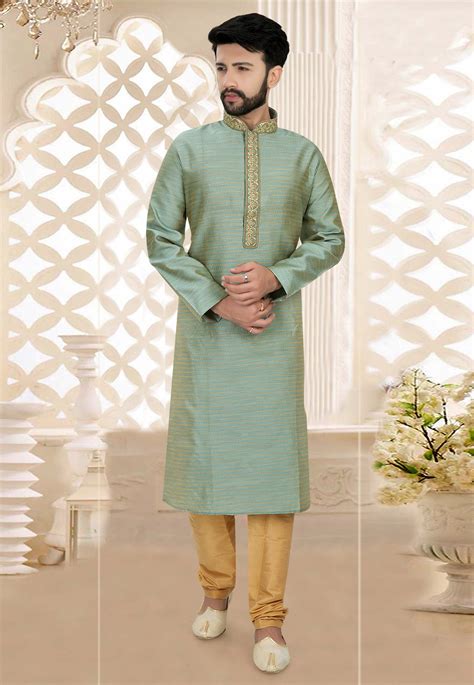 Buy Sea Green Jacquard Readymade Kurta Pajama 185170 Online At Lowest