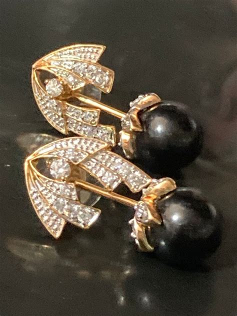 Vintage signed JBK designer gold plated diamanté blac Gem