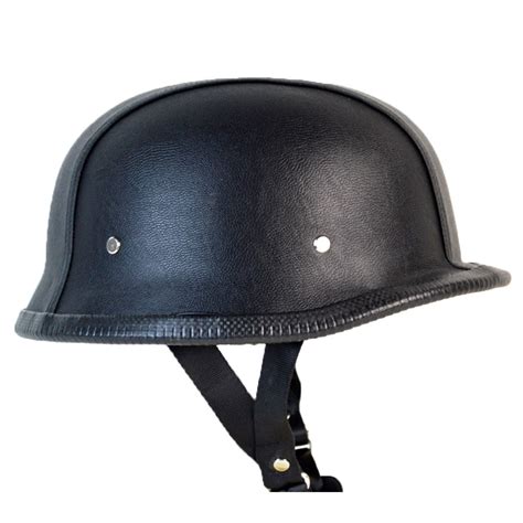 M ~ Low Profile Black Pu Leather German Dot Motorcycle Helmet Chopper Harley