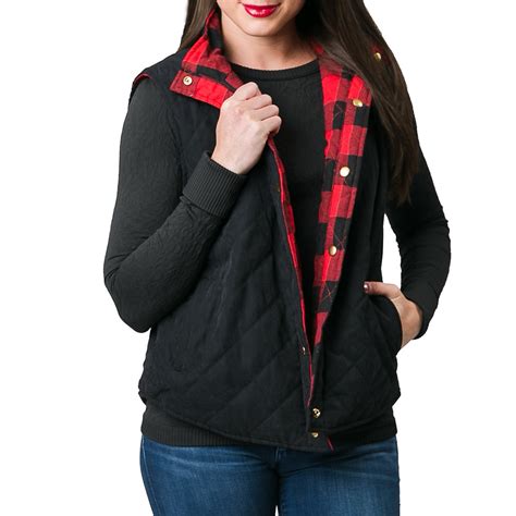 Buffalo Plaid Vest Women S Reversible Red And Black Plaid Puffer Vest