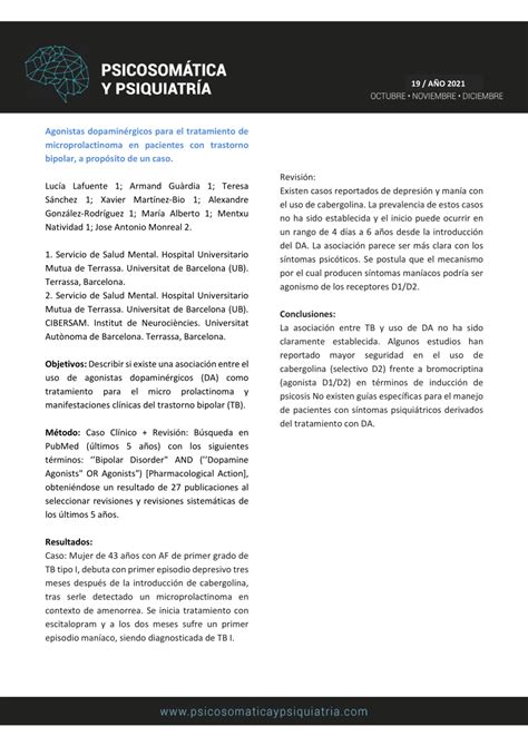 PDF Agonistas dopaminérgicos para el tratamiento de microprolactinoma