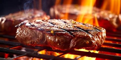 Premium Ai Image Beef Ribeye Steak Grilling On A Flaming Grill