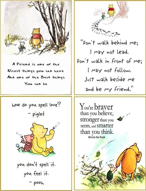 Four Winnie The Pooh Cards With Some Writing On Them