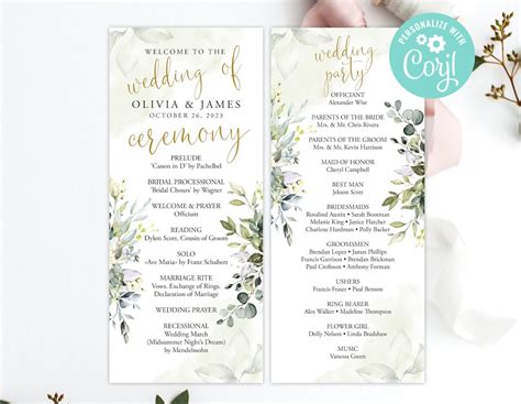 Wedding Program Template Download Order of Ceremony Program - Etsy