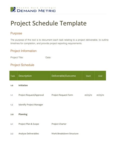 Project Schedule Template Pdf